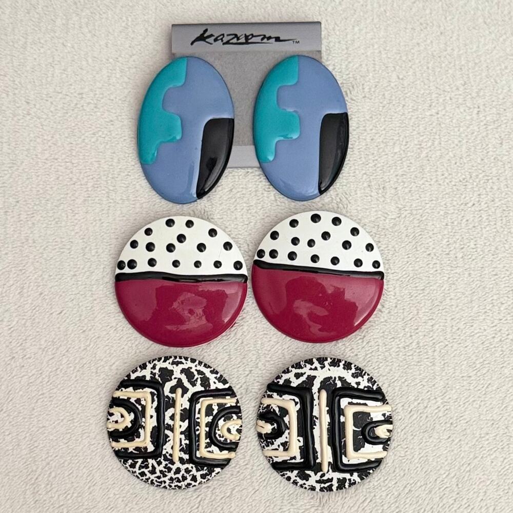 80’s-90’s Vintage Oversized Painted Metal Statement Earrings- 3 Pairs